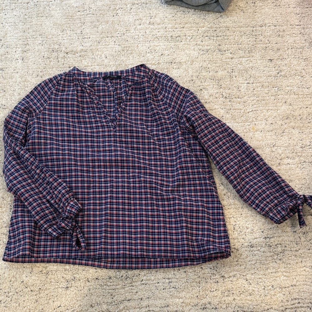 Madewell Red and Blue Plaid Shirt bow detail